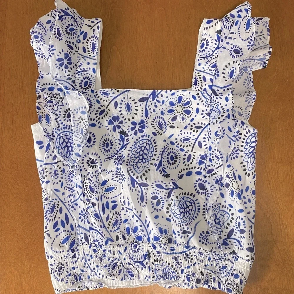 Aqua Girls Frilled Blue and White Tank Top Size Large